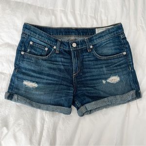 rag & bone Dark Denim Distressed Shorts